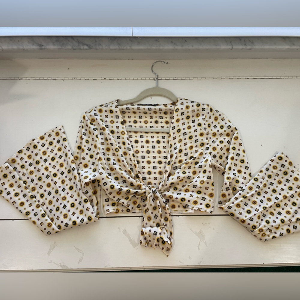 NASTYGAL long sleeve tie crop top